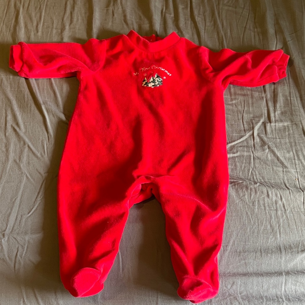 Vintage Festive Red Kids Footie Pajamas